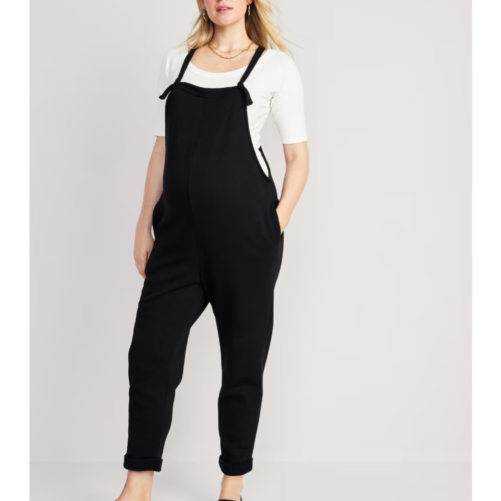 Old Navy Maternity Knot-Strap Fleece Jumpsuit (Pocket Relaxed) Black Large